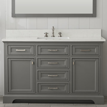 Milano 54 in. W Single Sink Bathroom Vanity in Gray with White Quartz Top