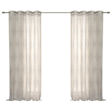 Royal Medallion Linen Blend Curtains, Grey, 52"x84"