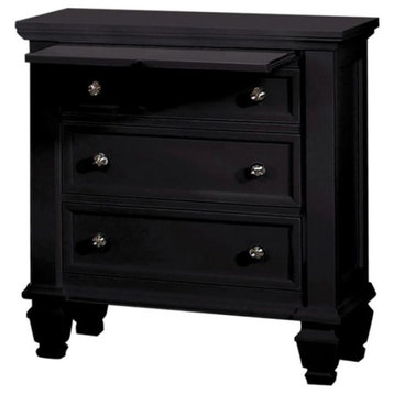 Wood Nightstand with 3 Drawers, Black