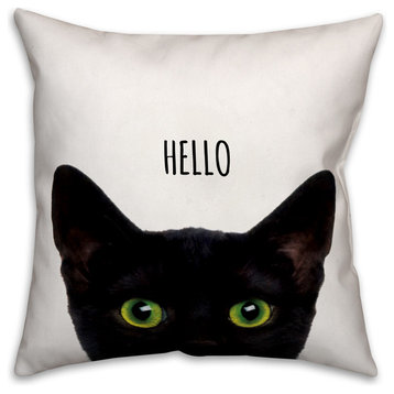 Curious Hello Black Cat 16x16 Spun Poly Pillow