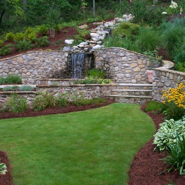 Terraced retaining walls with water feature