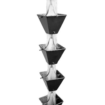 Medium Black Aluminum Square Cups Rain Chain With Installation Kit, 12'