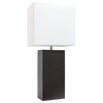 Elegant Designs Modern Genuine Leather Table Lamp, Espresso Brown