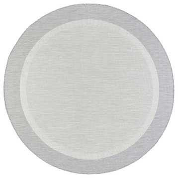 Dania Transitional Solid Border Gray/Cream Round Indoor/Outdoor Area Rug, 8'