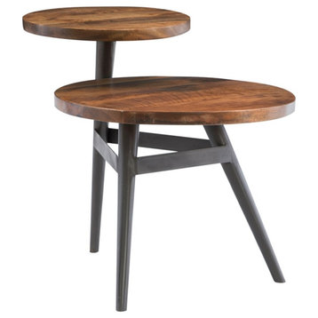 Maklaine Two Tiered Metal Side Table in Gunmetal Gray Finish