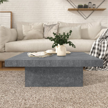 Carmelo 35.4" Square Wood Top Coffee Table, Cement Gray