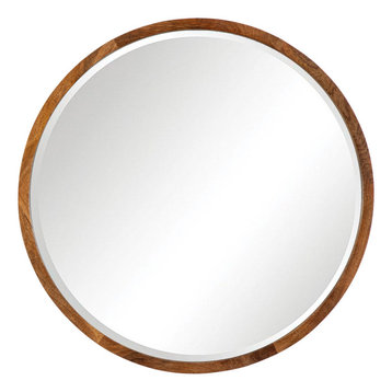 Stewart Modern Bevelled Wall Mirror, Natural Wood, 24"