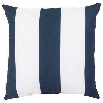 Rain by Surya Wide Stripe Poly Fill Pillow, Navy/Ivory, 18' x 18'