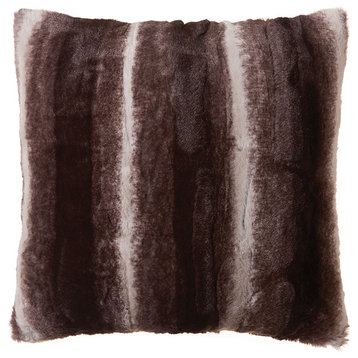 Faux Fur Throw Pillow 18"X18" (Cover Only), Mink Brown White Striped Plush