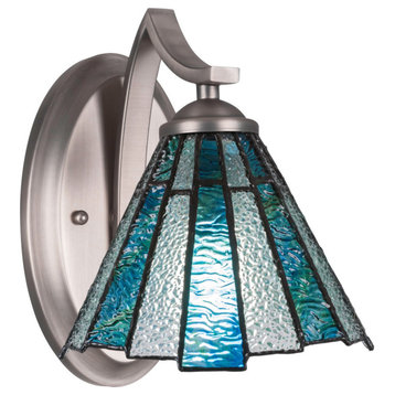 Zilo Wall Sconce Shown, Graphite Finish With 7" Sea Ice Art Glass