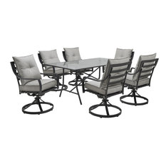 Lavallette7Pc: 6 Swivel Dining Chairs And Rectangle Glass Table - Silver