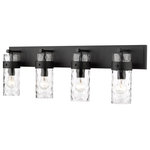 Z-Lite - Z-Lite 3035-4V-MB Fontaine 4 Light Vanity in Matte Black - Deliver a sophisticated appearance in hallways and bathrooms with a four-way vanity fixture in brushed nickel. The rippled texture of the glass shade provides a romantic ambiance, while the cylindrical shape offers an alluring appeal.