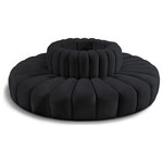 Meridian Furniture - Arc Upholstered Outward Curved Modular Sectional, Black, 8-Piece: Reverse Corner (8), Velvet - Give your living room or den the perfect blend of style and versatility with this Arc velvet fabric curved modular Sectional. Part of the Arc modular furniture collection, this Sectional comes upholstered in rich black velvet fabric and features deep channel tufting that adds a touch of luxury while enhancing comfort and support. A seamless combination of form and function, this chair can be used with other Arc pieces to create a myriad of configurations in your well-curated room.