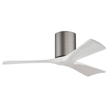 Irene-3H Flush Mounted 42" Ceiling Fan, Brushed Pewter and Matte White Blades