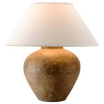 Troy Lighting - Calabria 23" Table Lamp, Reggio Finish, Off-White Linen Shade - Earthy, aged textures and finishes give this shapely set of table lamps extra allure. As decorative accents, they add character as well as an essential layer of light to the spaces they adorn.