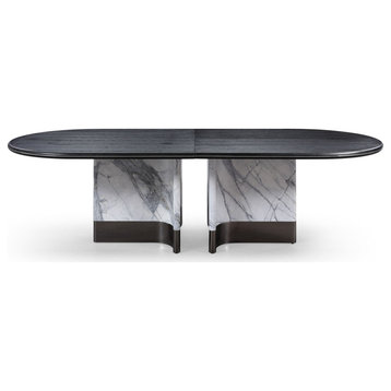 Modrest Renfew Modern Black Oak + Faux Marble Oval Dining Table