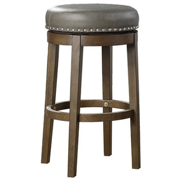 Lexicon Westby 29" Faux Leather Round Swivel Bar Stool in Gray (Set of 2)