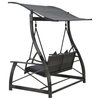 vidaXL Garden Swing Bench Outdoor Bench with Canopy and Cushion Gray Poly Rattan