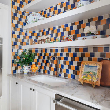 Colorful Kitchen Remodel in Houston, TX with Open Shelving & Custom Tile
