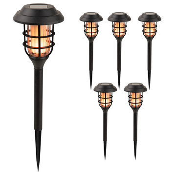 17" Tall Outdoor Solar Powered Pathway LED Torch Light Stakes, Set of 6
