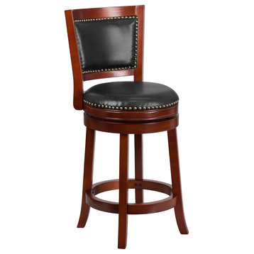 26" Armless Wooden Counter Stool, Dark Cherry Finish With Open Panel Back