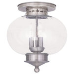 Livex Lighting - Harbor Ceiling Mount, Brushed Nickel - This elegant solid brass flush mount from the Harbor collection will add a warm glow to any living space. It features a brushed nickel finish embellished with decorative etched metal details and hand blown seeded glass.