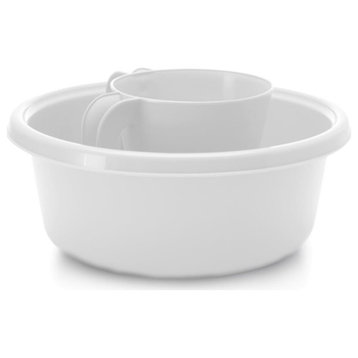 YBM Home Square Plastic Wash Cup & Wash Basin Set, long-lasting, White, Medium
