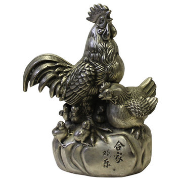 Chinese Silver Color Metal Rooster Family Small Figure