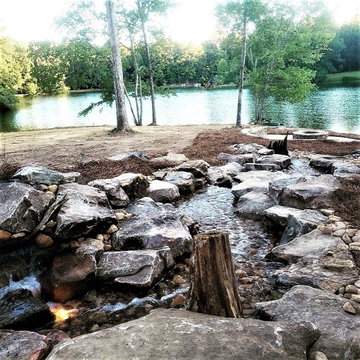 Pondless Water Feature/Flagstone Patio and Fire Pit/Mossrock Seating Wall