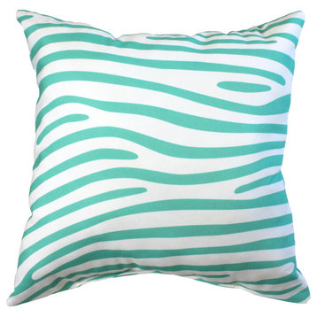 Zebra Print Decorative Pillow, 16x16, Teal/White