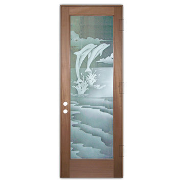 Front Door - Dolphins Leaping - Mahogany - 36" x 84" - Knob on Left - Push Open