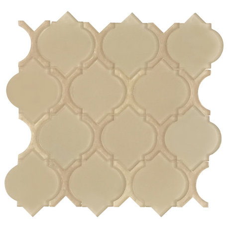 6x6-1/4 Arabesque Blend Glossy Center and Textured Frame Tile, Latte