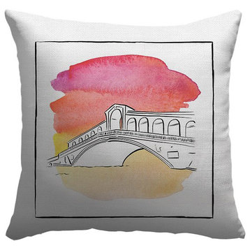 "Rialto Bridge - Brushstroke Buildings" Pillow 16"x16"