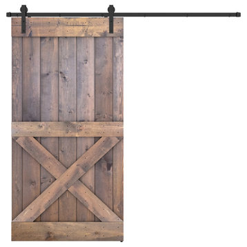 Solid Wood Barn Door, Made in USA, Hardware Kit, DIY, Brown, 42x84"