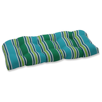 Outdoor/Indoor Aruba Stripe TurquoiseGreen Wicker Loveseat Cushion