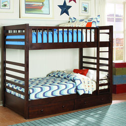 CLASSIC CLEAN LINE KID CHERRY WOOD TWIN TWIN BUNK BEDS STORAGE DRAWERS - Bunk Beds