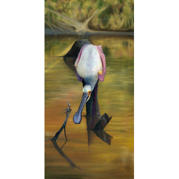 Roseate Spoonbill Oil on Canvas Original Artwork, Spoonbill With Crab