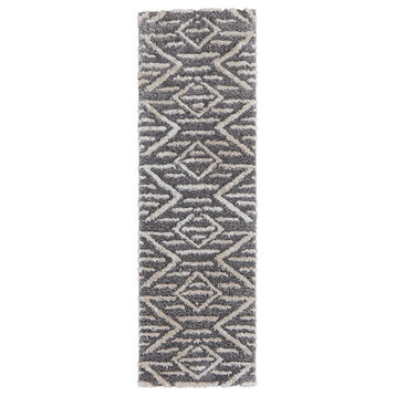 Weave & Wander Caide Contemporary Gray/White Rug, 2'6"x8'