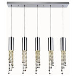 Elegant Lighting - Elegant Lighting V2057D5O/RC Niagara - Five Light Pendant - Inspired by the beauty and majesty of the famous waterfall, the Niagara collection creates its own memorable visual impact. Elegant suspended chrome cylinders appear to be pouring forth sparkling cascades of light from strand after strand of luminescent crystal beads. The overall effect is both powerful and graceful, and will be a noteworthy complement for any room.  Room use: Dining room; Living room; Bedroom; Bathroom; Entry Way; Closet  Diameter of 23 inches; minimum hanging height of 26 inches, maximum hanging height of  inches.  Warm, brilliant light is created by 2 light bulbs. (not included).   Dining Room/Living Room/Bedroom/Bathroom/Entry Way 2 Years  Clear  Mounting Direction: Down  Assembly Required: Yes  Canopy Included: Yes  Shade Included: Yes  Dimable: YesNiagara Five Light Pendant Chrome Clear Royal Cut Crystal *UL Approved: YES *Energy Star Qualified: n/a  *ADA Certified: n/a  *Number of Lights: Lamp: 5-*Wattage:50w GU10 bulb(s) *Bulb Included:No *Bulb Type:GU10 *Finish Type:Chrome
