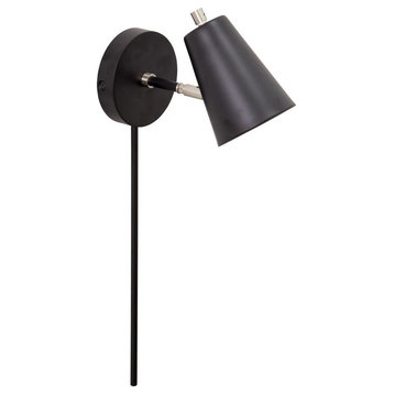 Kirby LED wall lamp in black with satin nickel accents