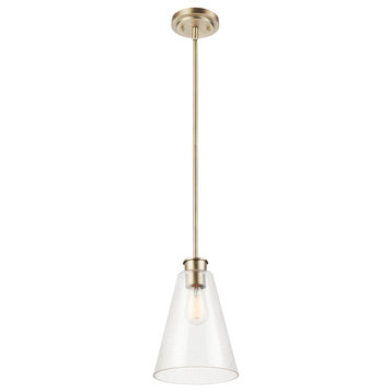 Gizele 1-Light Brass Pendant Lighting with Seeded Glass Shade and Bulb Included