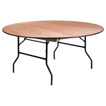 Flash Furniture 66" Round Wood Top Folding Banquet Table in Natural