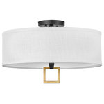 Hinkley Lighting - Hinkley Lighting Link 3 Light Interior Ceiling, Black 41808BK - Perfected by its prominent round or square finial, Link represents an updated design suitable for all types of rooms. Its shade comes in Off White Linen or Heather Gray Linen, complemented by a Black or Brushed Nickel color combinations to enhance its chic silhouette.