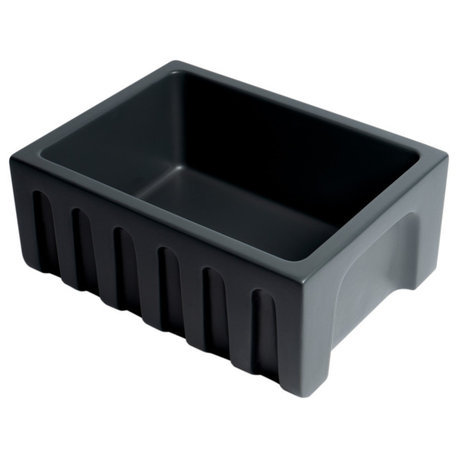 24" Black Matte Reversible Smooth/Fluted Single Bowl Fireclay Farm Sink