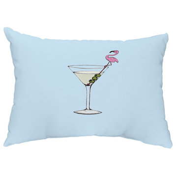 Martini Glass Flamingo 14"x20" Abstract Decorative Outdoor Pillow, Pale Blue