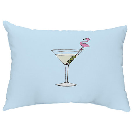 Martini Glass Flamingo 14"x20" Abstract Decorative Outdoor Pillow, Pale Blue