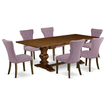 East West Furniture Lassale 7-piece Wood Dining Set in Walnut/Green