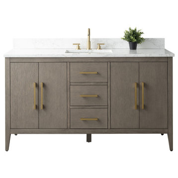 Vanity Art Bathroom Vanity Cabinet with Sink and Top, Driftwood Gray, 60" (Single), Golden Brushed