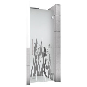 Hinged Alcove Shower Door With Fish Design, Semi-Private, 28"x70" Inches, Right