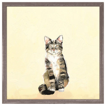 "Feline Friends, Tabby on Yellow" Mini Framed Canvas by Cathy Walters